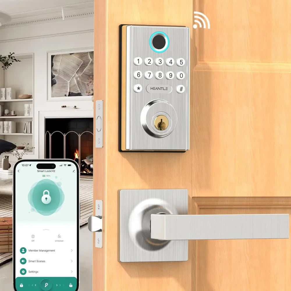 WiFi Keyless Entry Door Lock -  Smart Lock Handle Set with Keypad Electronic Deadbolt Bluetooth Alexa App WiFi Remote Control
