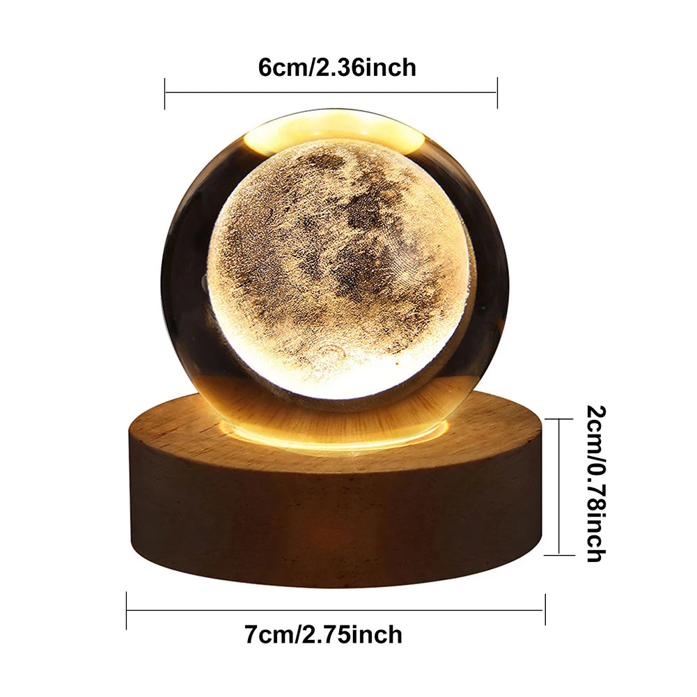 LED Crystal Ball Night Light Crystal Ball Lamp with Wooden Base Solar System Crystal Ball USB Charging for Home Decor