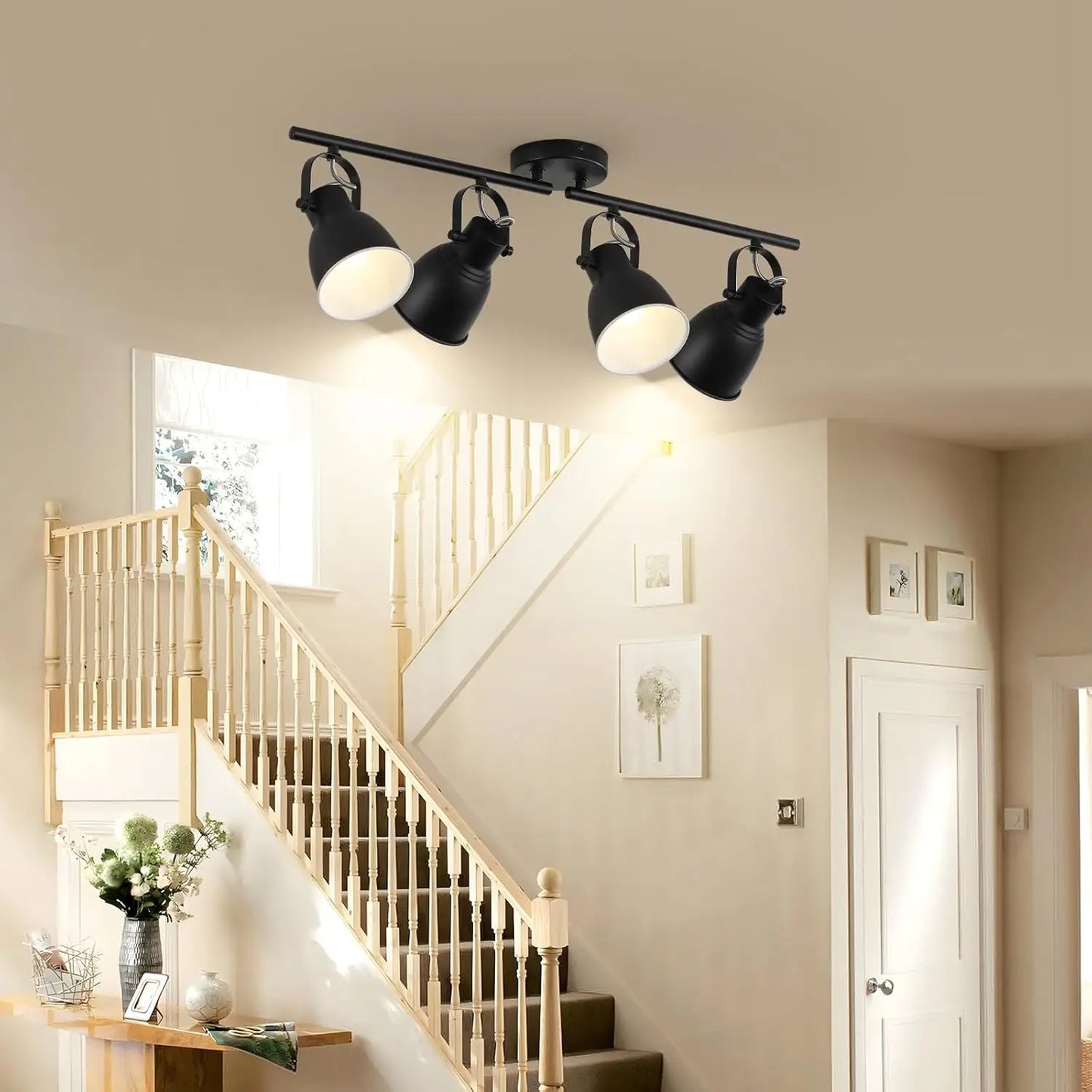 Modern 4-Light Black Track Lighting - Adjustable Ceiling Spotlights for Kitchen and Dining Room