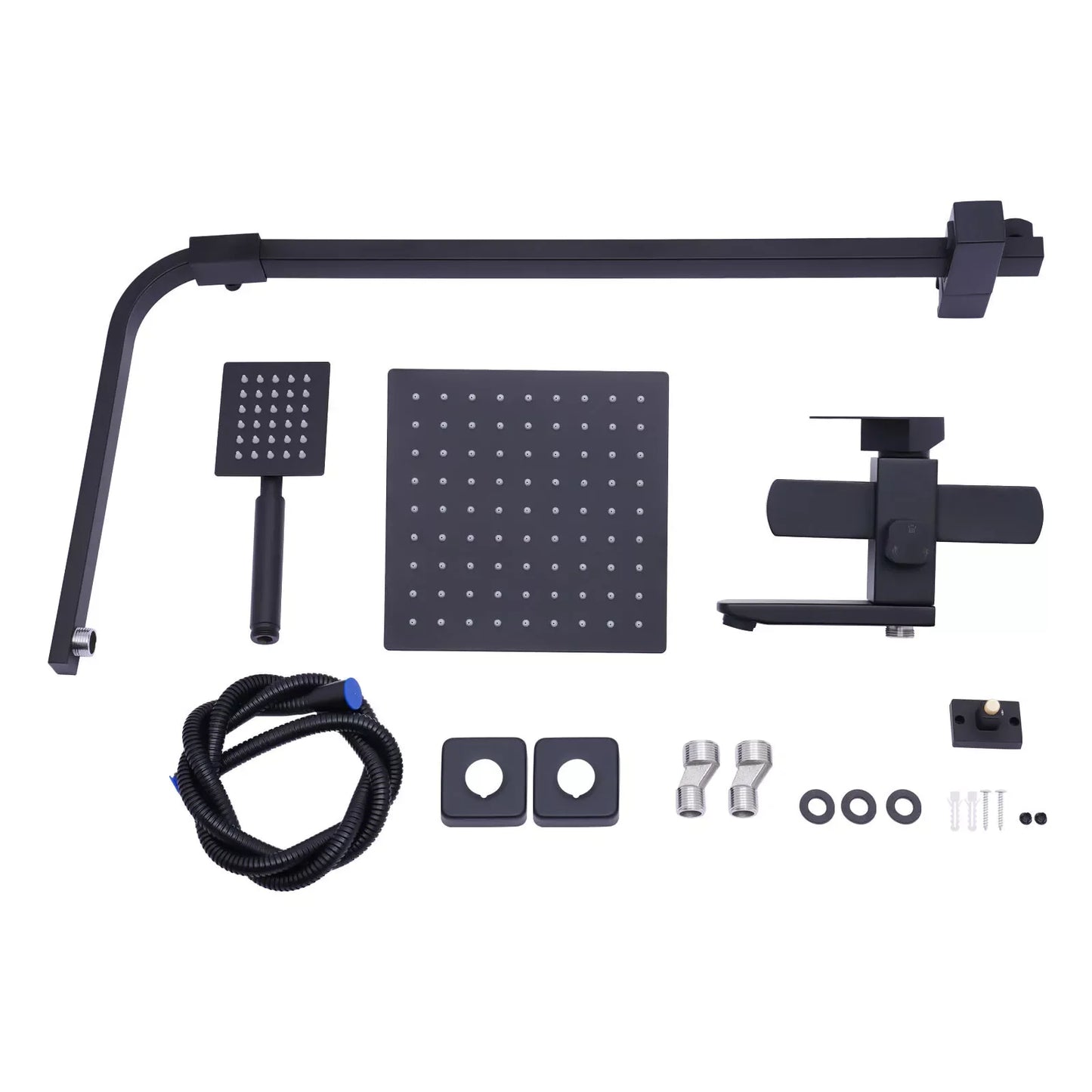 Shower Faucet Set Rainfall Shower Head Handle Combo Kit System Wall Mount Black Rain & Waterfall Jets Faucet Stainless Steel