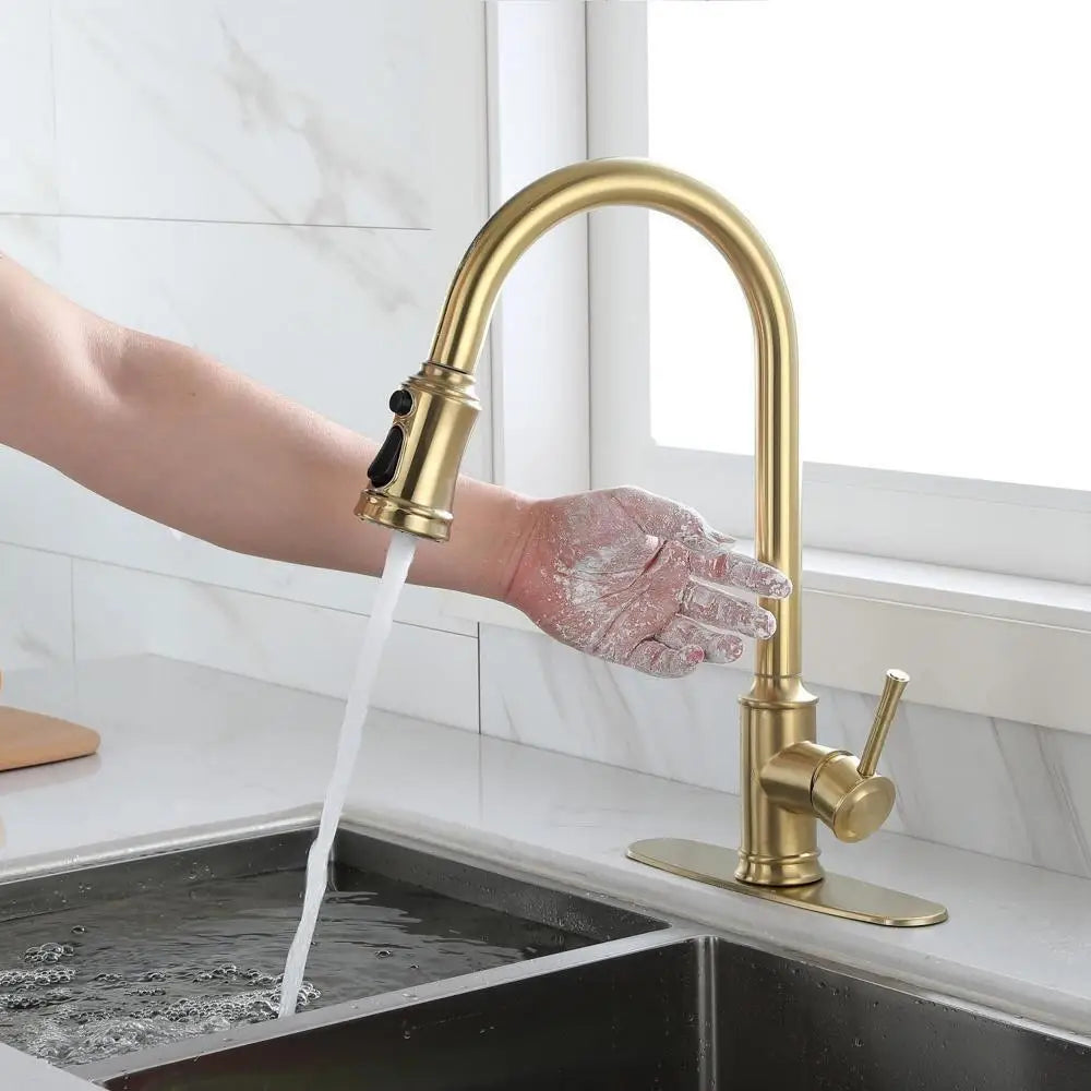 Surface-Mounted Touch Single Hole Kitchen Faucet with Pull Down Sprayer Gold