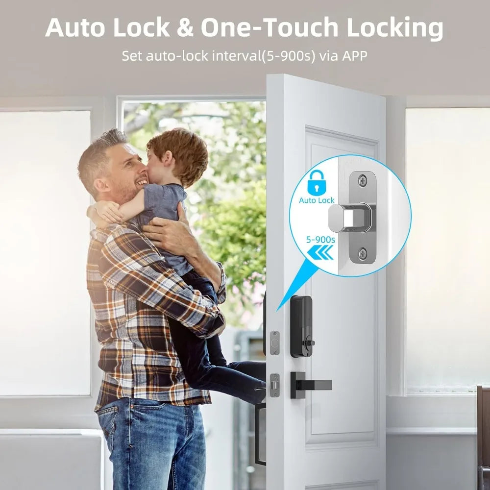 Smart Door Lock with Handle,  Keyless Entry Lock Deadbolt Handle Set, Inclued WiFi Gateway Smart Deadbolt for Front, Fingerprint