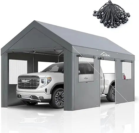 Carport 10x20ft Heavy Duty Carport Features Roll-up Windows & Doors, Portable Garage with UV Resistant Waterproof All-Season Tar
