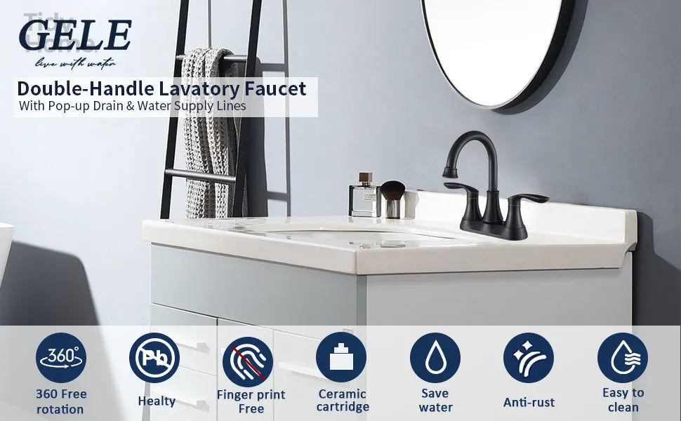 2-Handle 4-Inch Oil Rubbed Bronze Bathroom Faucet, Bathroom Vanity Sink Faucets with Pop-up Drain and Supply Hoses
