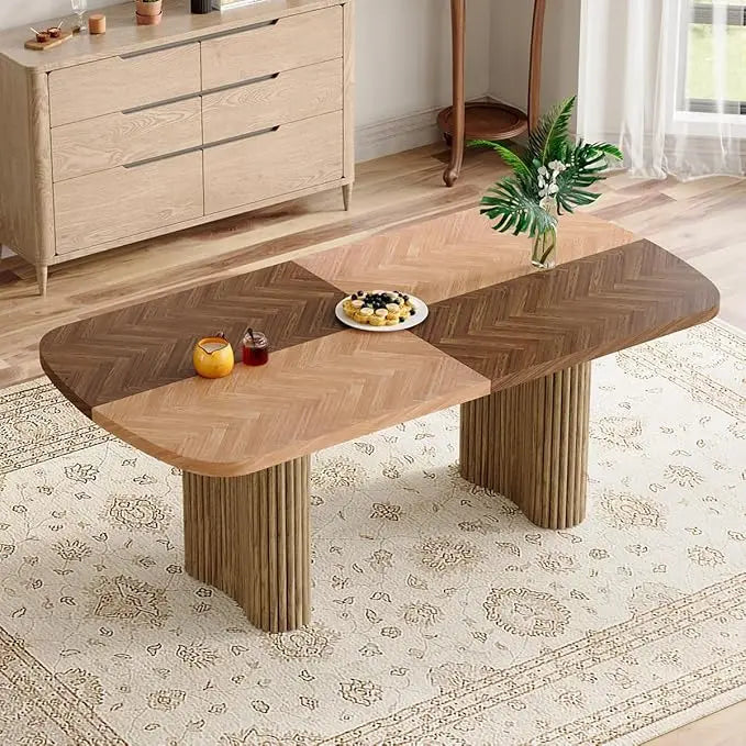Dining Table Set for 8 - Large 79" Rectangular Kitchen Table Set for 8 with Cushioned Chairs,Modern Mid-Century Wood Dining Room