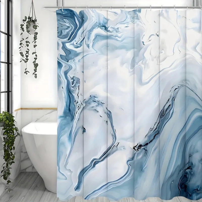 Blue Marble Shower Curtain, Modern Ombre Fabric Cloth Shower Curtains For Luxury Bathroom Decor