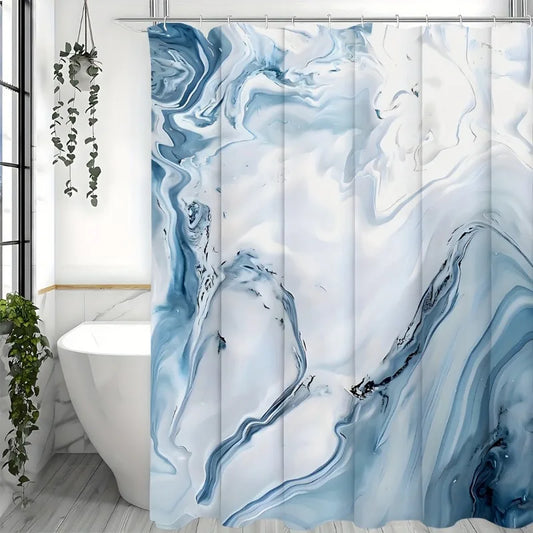 Blue Marble Shower Curtain, Modern Ombre Fabric Cloth Shower Curtains For Luxury Bathroom Decor