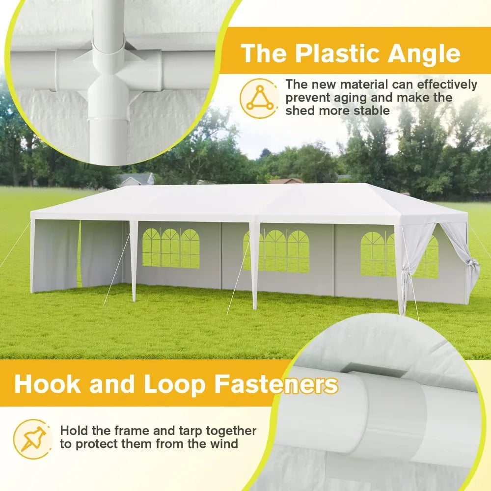 10'x30' Heavy Duty White Party Tent, Waterproof Outdoor Wedding Canopy for Backyard, Patio, Events, Large Event Tent with Sidew