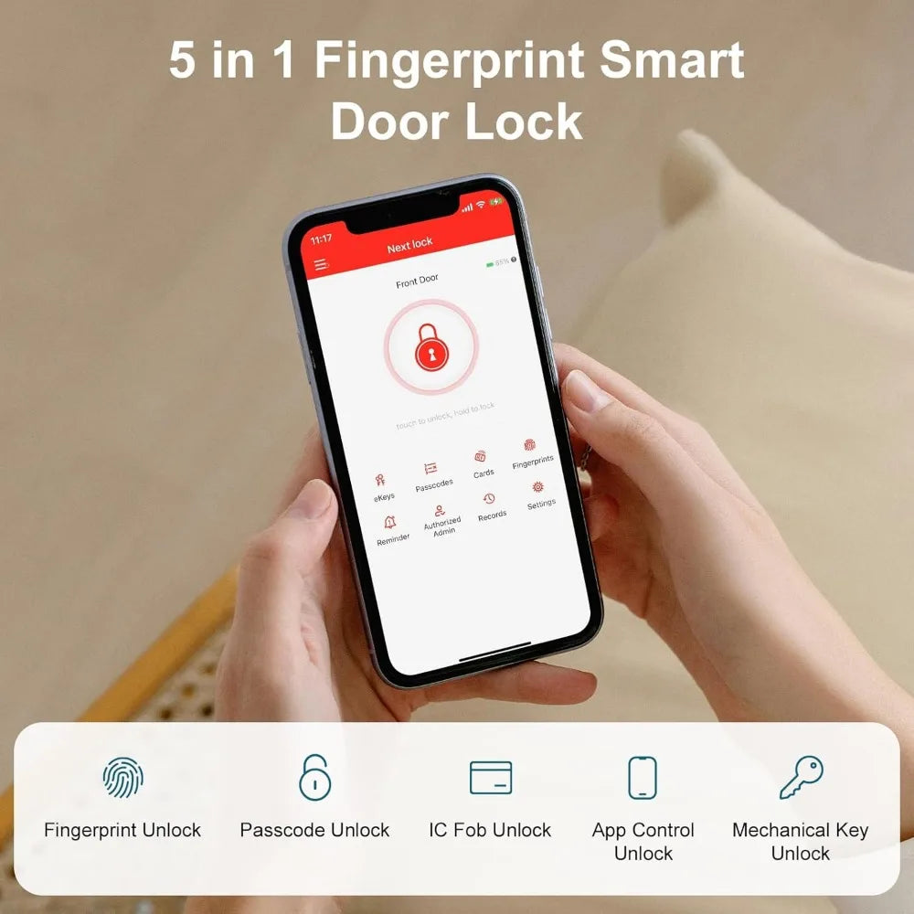 Keypad Smart Door Lock - Fingerprint Keyless Entry Door Lock, Electronic Touchscreen Deadbolt for Front Door, App Remote Control