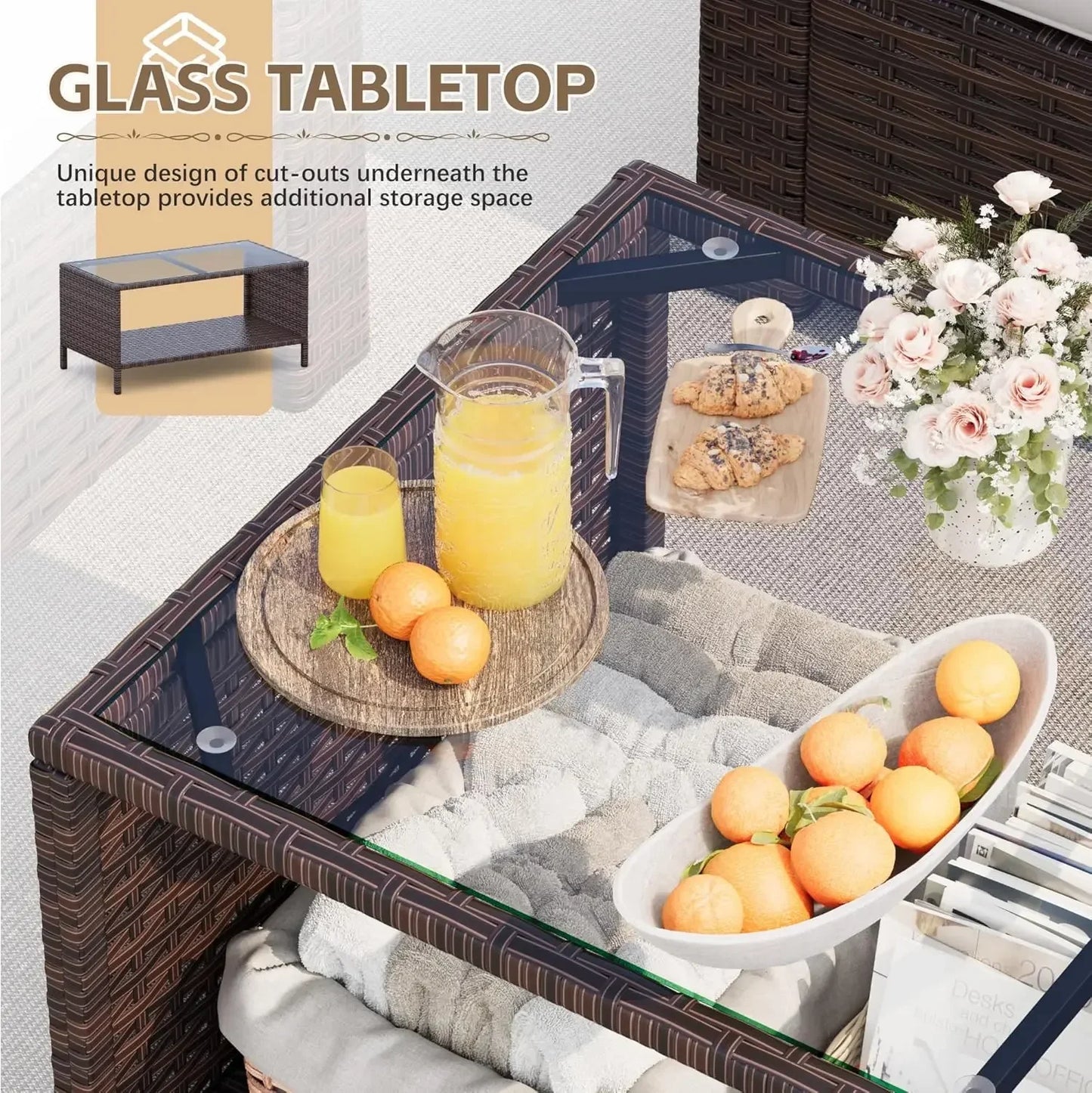 4 Pieces Patio Furniture Sets Rattan Chair Wicker Conversation Sofa Set, Outdoor Indoor Backyard