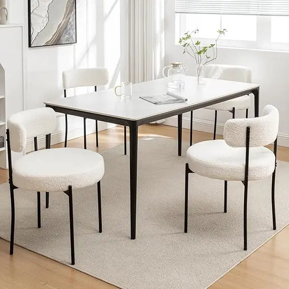 Boucle Dining Chairs Set of 4, Mid Century Modern Dining Room Chairs with Metal Legs, Upholstered Kitchen Chairs for Dining Room