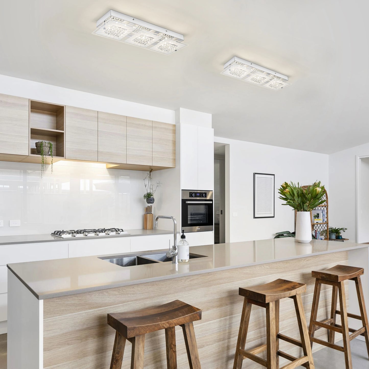 Modern LED Ceiling Lights Flush Mount 18.8in Light Fixtures Ceiling Mount for Living Room 4000K Crystal Ceiling Light