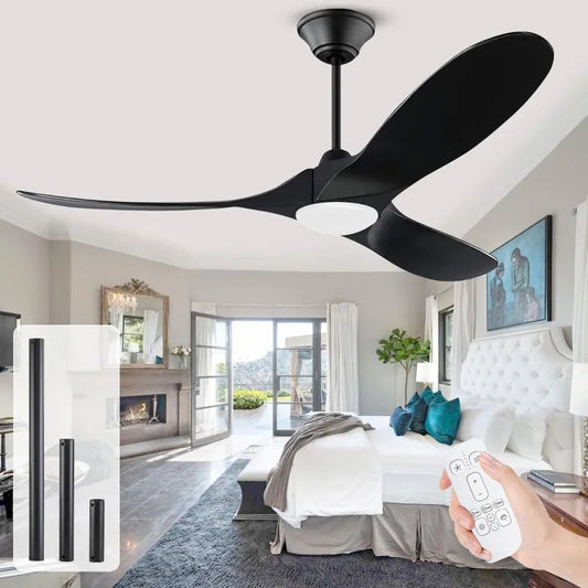 60 Inch Black Ceiling Fan with Light and Remote,Outdoor Ceiling Fan for Patios with Light,Quiet Reversible DC Motor