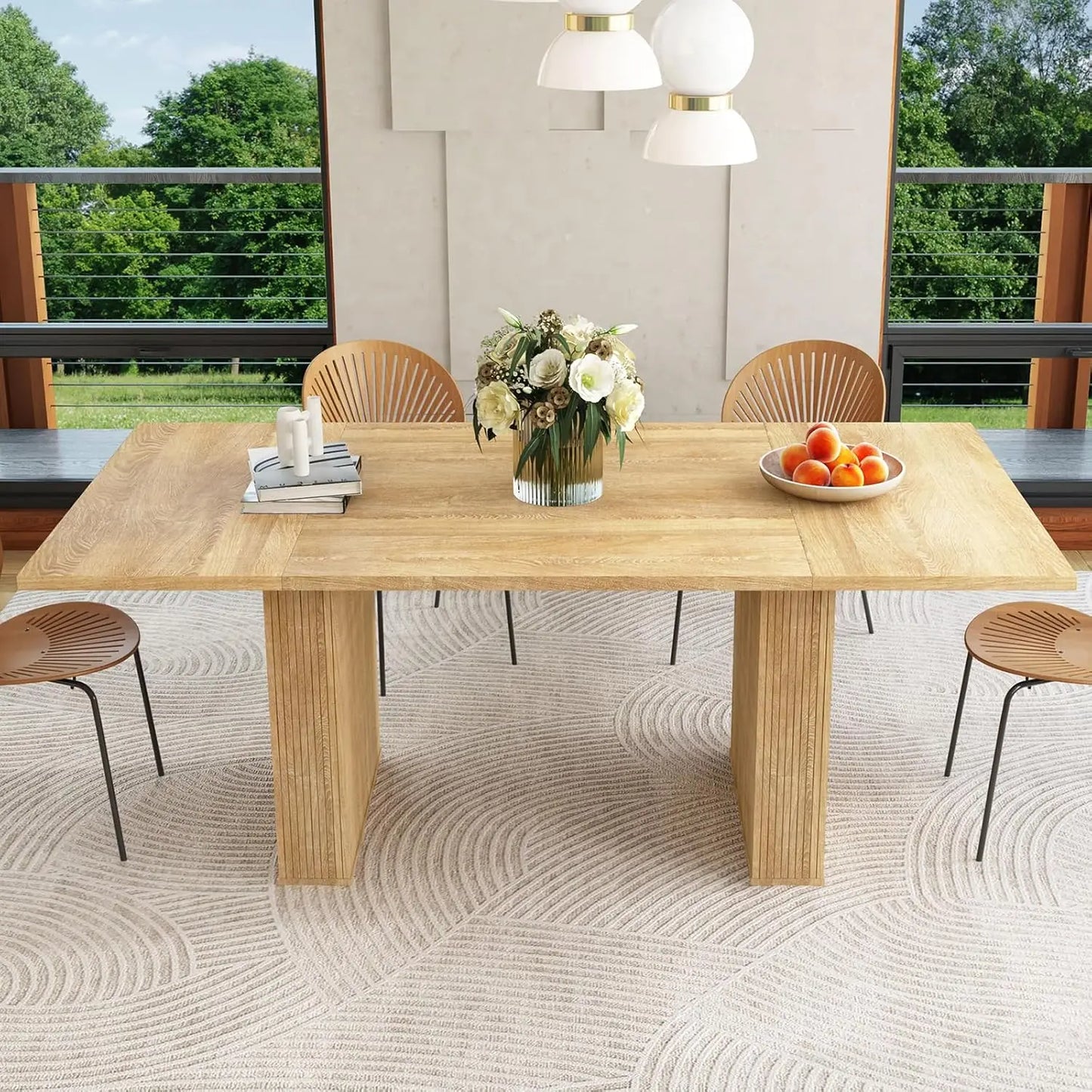 78-Inch Modern Farmhouse Rectangular Dining Table – Long Kitchen/Dining Room Table with Wood Strip Base, Seats 6-10