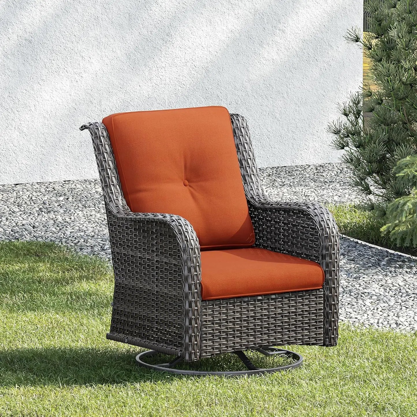 3 Pieces Luxury Wicker Patio Furniture, Outdoor Rattan Furniture with 2 High Back Patio Swivel Chair & Side Table, Thickened
