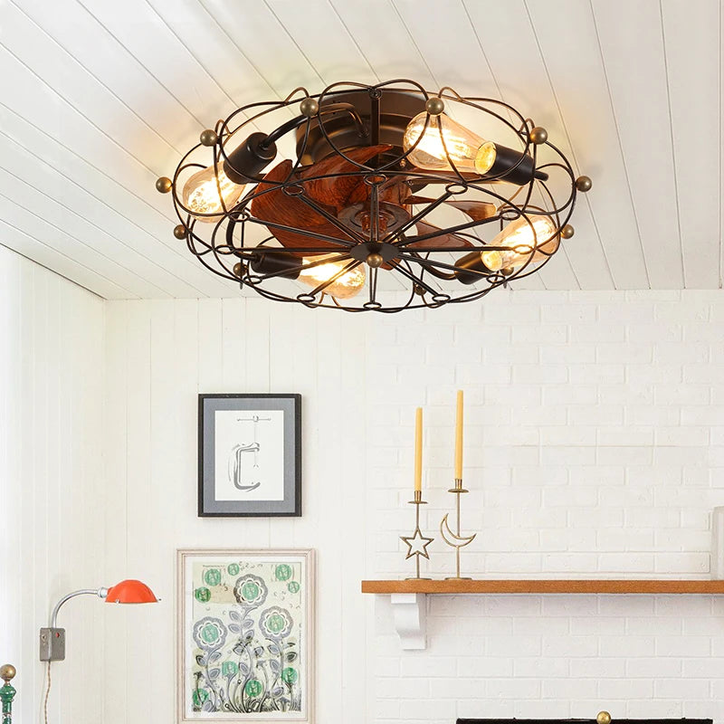 20" Caged Ceiling Fans with Lights and Remote, Enclosed Ceiling Fan with Light for Bedroom, Kitchen,dinning room,Indoor
