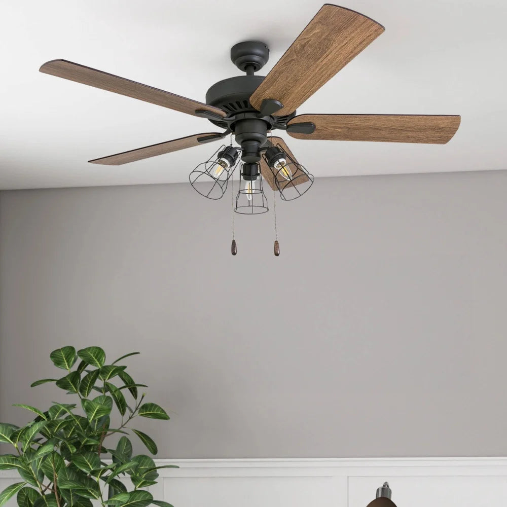 52 Inch Bronze Ceiling Fan with 5 Blades LED Light Kit Quiet Motor Reversible Airflow Medium Rooms Energy Efficient