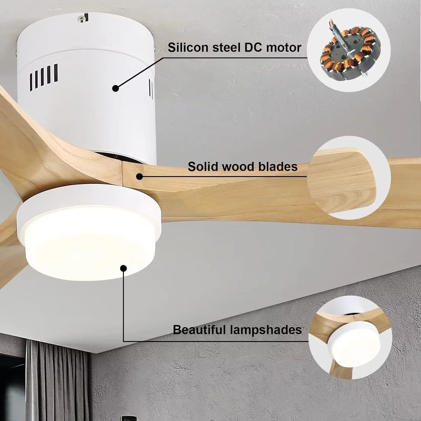 Sofucor Hot sale Modern 52-inch ceiling fan with LED DC 6-speed high wind speed with remote control