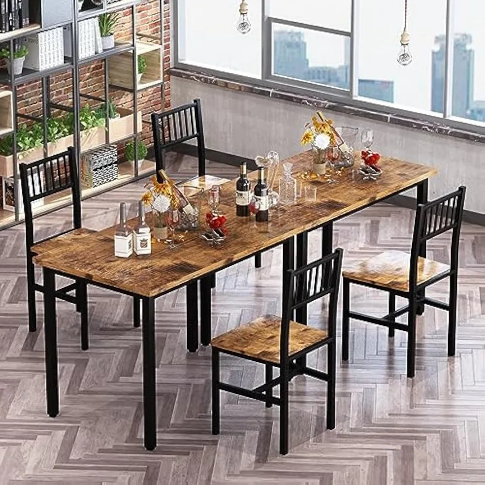 3 Piece Dining Table Set, Small Industrial Kitchen Table and 2 Chairs, Kitchen Breakfast Dining Table Set, Breakfast Table Set