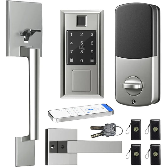Smart Locks for Front Door with Lever Handle Set, Keyless Entry Door Lock, Fingerprint & App Control, Touchscreen Keypad Deadbol