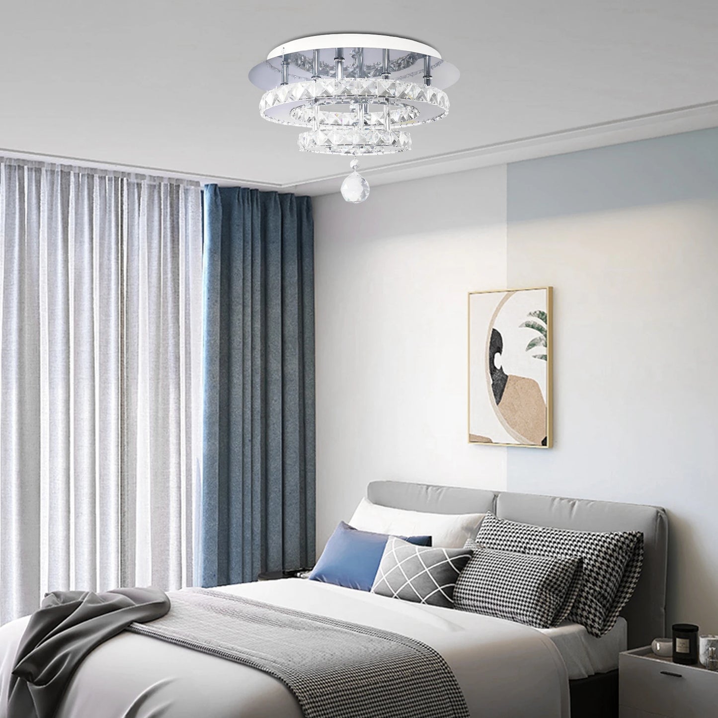 Modern Crystal Ceiling Lamp LED Living Dining Room Ring Pendant Light Chandelier Remote Control Hanging Decor Luminai