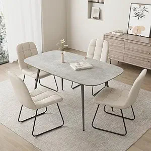 47.2'' Dining Table Set for 4,Modern Wood Dining Table,Leather Dining Chairs 4,Table and Chairs Set of 4,Ideal for Kitchen Dinin