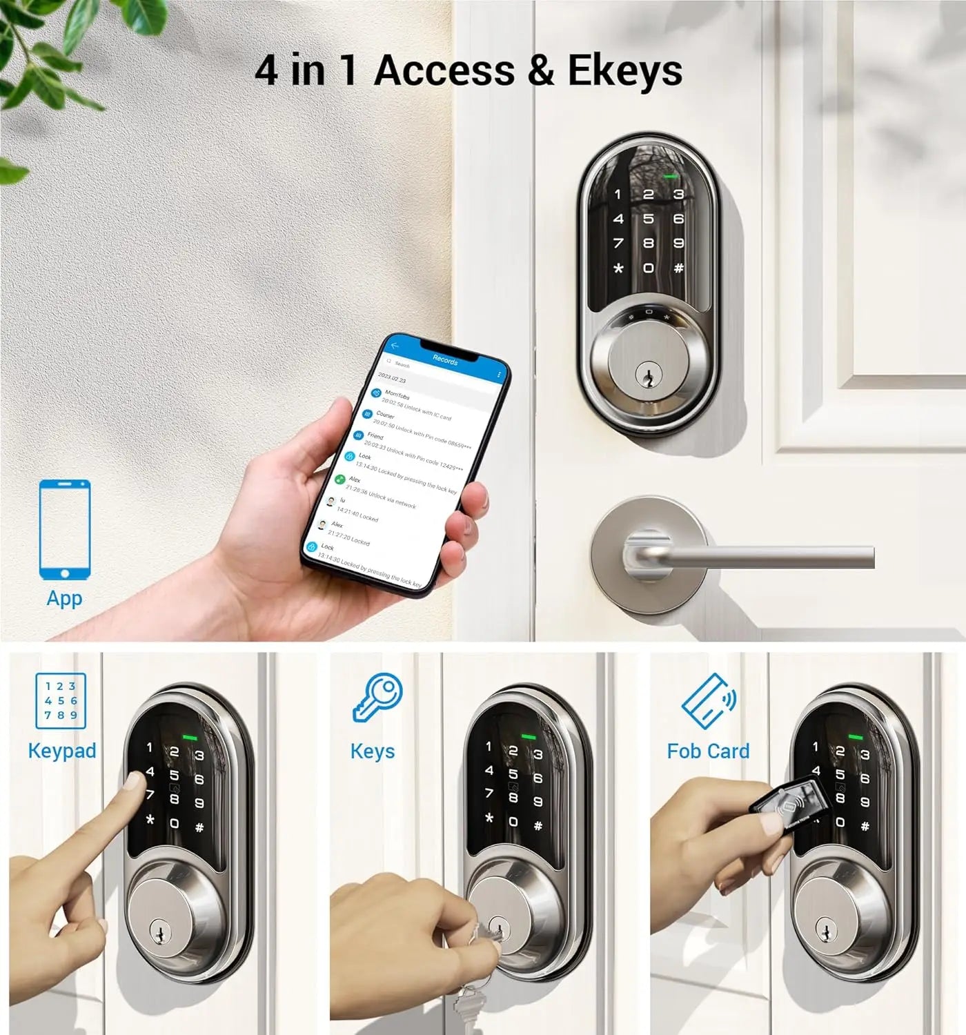 Veise RZ06 Smart Lock for Front Door with App Control, Keyless Entry, Electronic Digital Deadbolt with Touchscreen Keypad Set