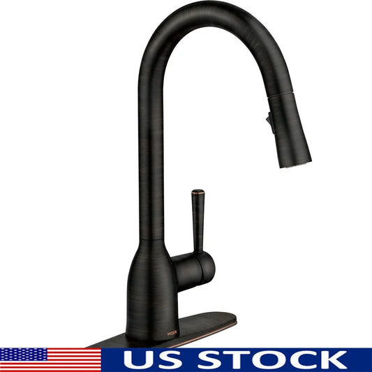 Single Hole Pull Down Kitchen Faucet Zinc Construction 360 Degree Swivel Spout 2 Spray Functions Easy Installation ADA Compliant
