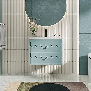 24" Floating Bathroom Vanity with Sink Combo, Modern Painted Wall-Mounted Vanities Storage Cabinet with Scalloped Decor, Underm