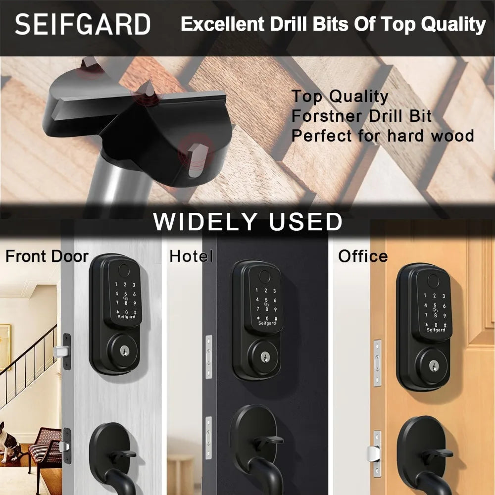 Keyless Entry Door Lock with Handle Set, Smart Door Lock for Front Door with Woodworking Flat Wing Drill, Electronic Keypad Dead