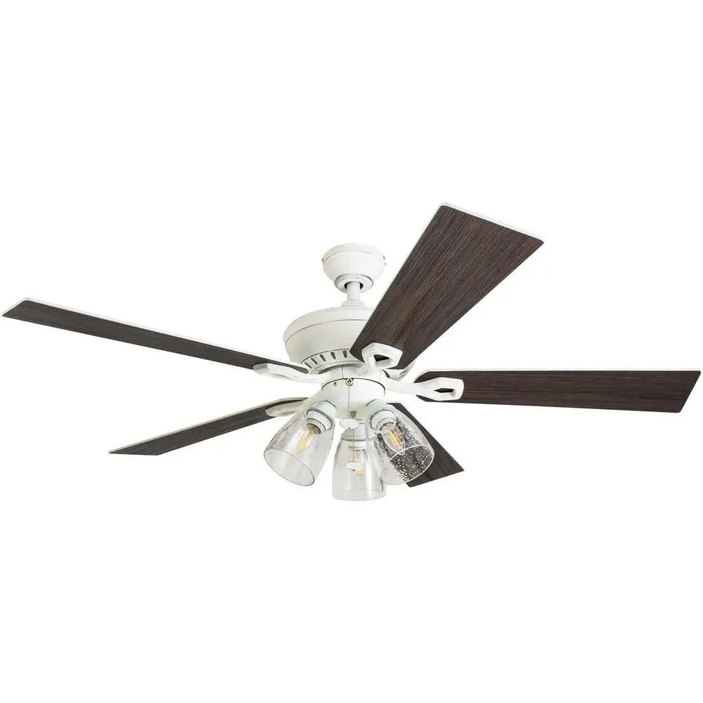 52 Inch Distressed Ceiling Fan with 5 Blades Seeded Glass Light Kit Quiet Reversible Motor Home Décor