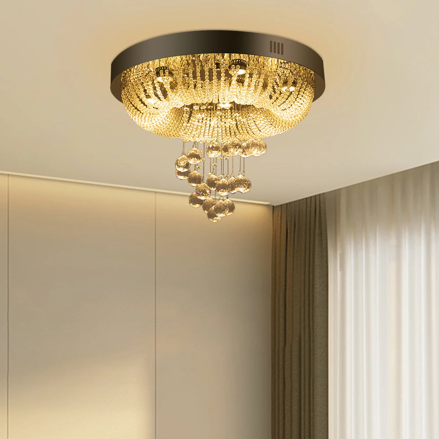 23.62*15.75in Crystal  Ceiling-Light with 3 Variable Light Colors, Modern Crystal Raindrop Chandeliers for Bedroom Living Room