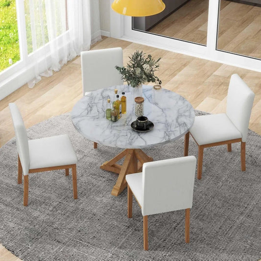 5-Piece Round Dining Table Set, Mid Century Modern Round Dining Table for 4-6 Person, Round Dinner Table with 4 Upholstered