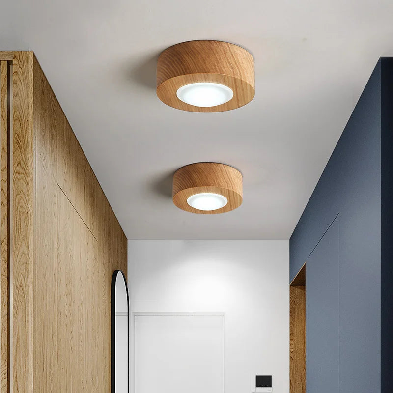 Nordic Creative Square Wooden Ceiling Lamps Simple Acrylic LED Handing Light for Bedroom Living Room Stair Aisle Lighting Decor