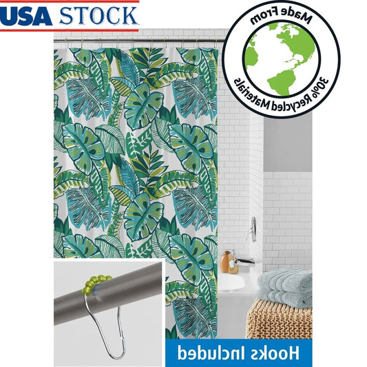 Waterproof Eco-Friendly 30% Recycled PEVA Shower Curtain Set with 12 Hooks 13-Piece Jungle Design Bathroom Decor