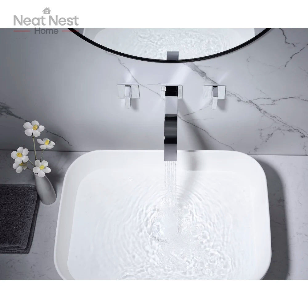 Wall Mount Lavatory Faucet Two Handle Bathroom Faucet,control the water temperature and water flow very well,Simple operation