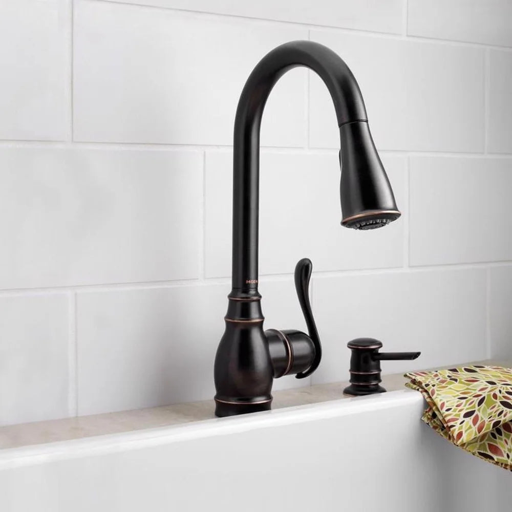 Elegant Bronze Pull-Down Kitchen Faucet Power Clean Technology Reflex System Easy Installation ADA Compliant Flexible Hose