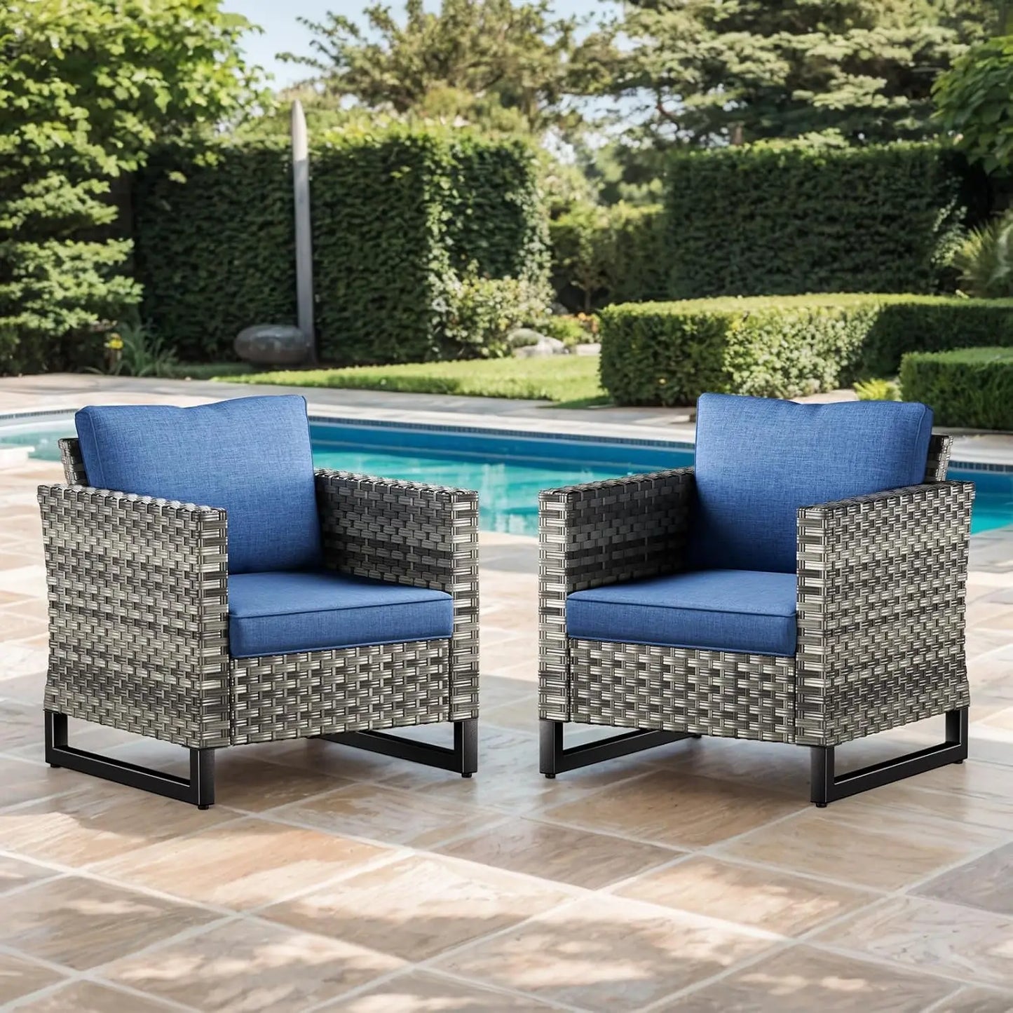 Patio Swivel Glider Chairs with Side Table Set Resin Wicker Swivel Gliding Chairs & Side Table 3PCS Patio Furniture