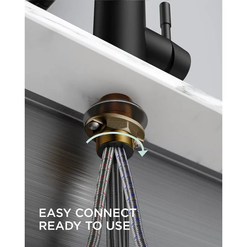 FORIOUS Black Kitchen Faucet, Kitchen Sink Faucet with Pull Down Sprayer,Commercial Kitchen Faucets StainlessSteel,Single Handle