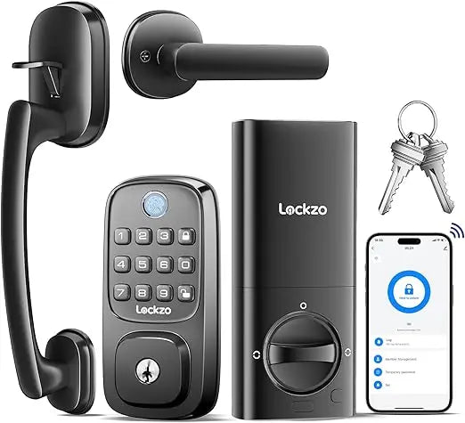 Smart Door Lock with Handle, Keyless Entry Door Lock Deadbolt Handle Set, Built-in WiFi Deadbolt Smart Lock for Front, Fingerpri