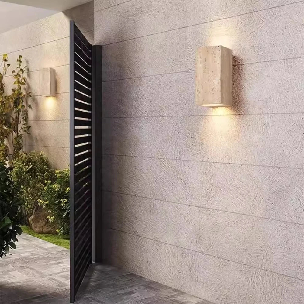 Wabi Sabi Guesthouse Courtyard Villa Outdoor Waterproof Yellow Cave Stone Wall Lights Dining Room Balcony Travertine Wall Lamps