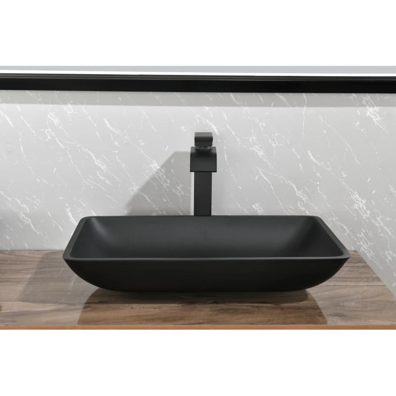 14.38 L -22.25 W -4-3/8 in. H Matte Shell  Glass Rectangular Vessel Bathroom Sink in Black with  Faucet and Pop-Up Drain in Matt