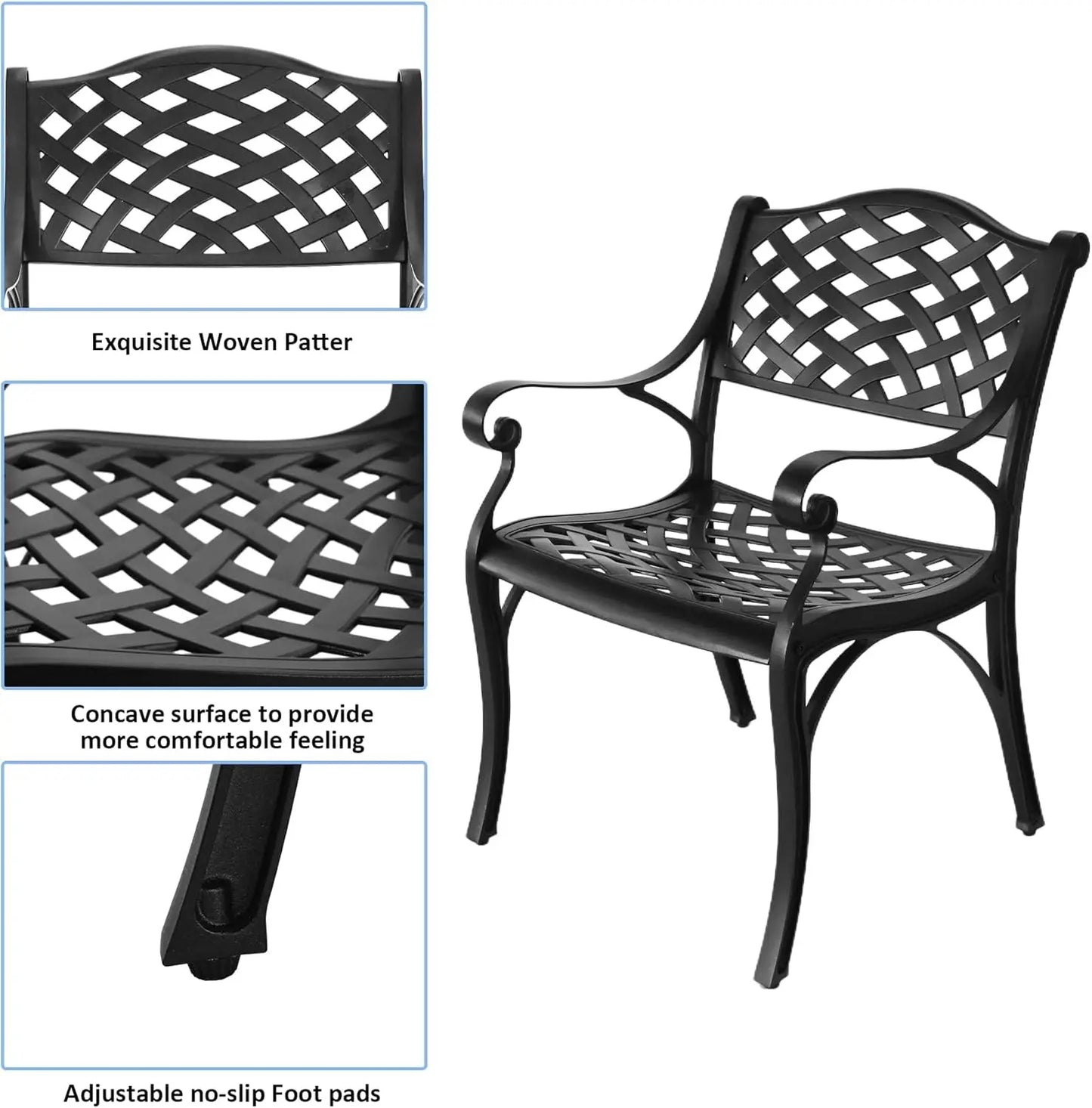 Cast Aluminum Outdoor Dining Set 5 Piece, Patio Dining Table and Chairs Set of 4, Garden Metal Conversation Table Set