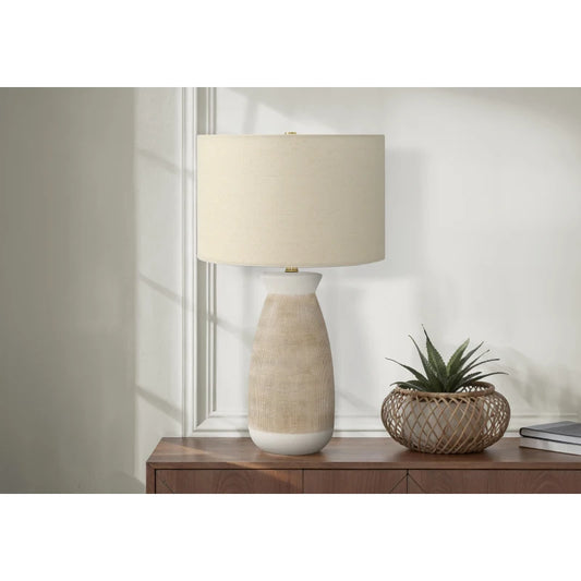 Adds Ambiance space Assembled Base Cream Lamp Lighting Room Shade Table Lighting, 27h, Table Lamp, Cream Ceramic, Beige Shade, C
