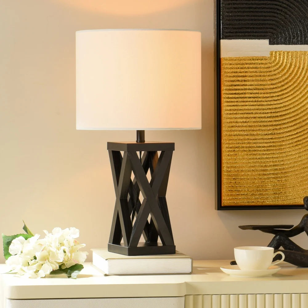 Accent Table Lamp Base Black Wood Construction Rotary Switch Versatile Design Single Socket Home Decor Focal Point Lighting 4.5
