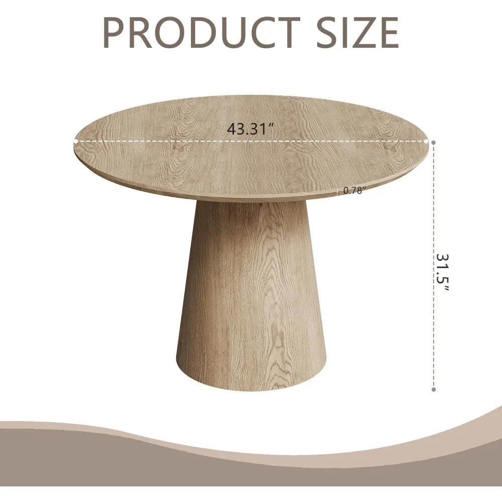 43" Mid-Century Modern Farmhouse Round Dining Table for 4-5 - Wooden Pedestal Base with MDF Table Top, Compact Kitchen