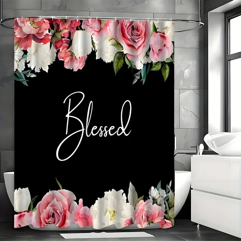 1pcs Flowers On A White Background Shower Curtain, Waterproof Shower Curtain With 12 Hooks, Bathroom Decor, Shower Curtain Sets