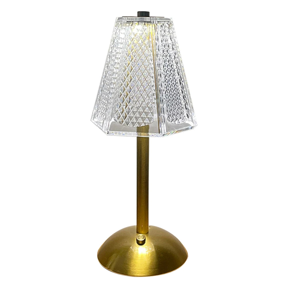 Crystal Table Lamp Metal Base 3 Color Modes Eye Protection Night Light Rechargeable Touch Control Hotel Restaurant Crystal Light
