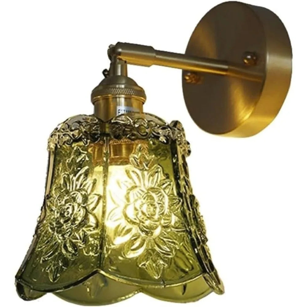 Flower Design LED Wall Light Green Glass Wrought Iron Bedside Wall Lamp E26/E27 Base Energy Saving Bathroom Mirror Light