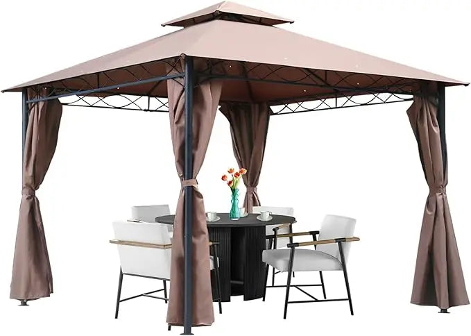 10'x10' Outdoor Patio Canopy Rain-Proof Pop Up Gazebo UV-Resistant Canopy Tent with Double Roof Tops Curtain for Backyard, Patio